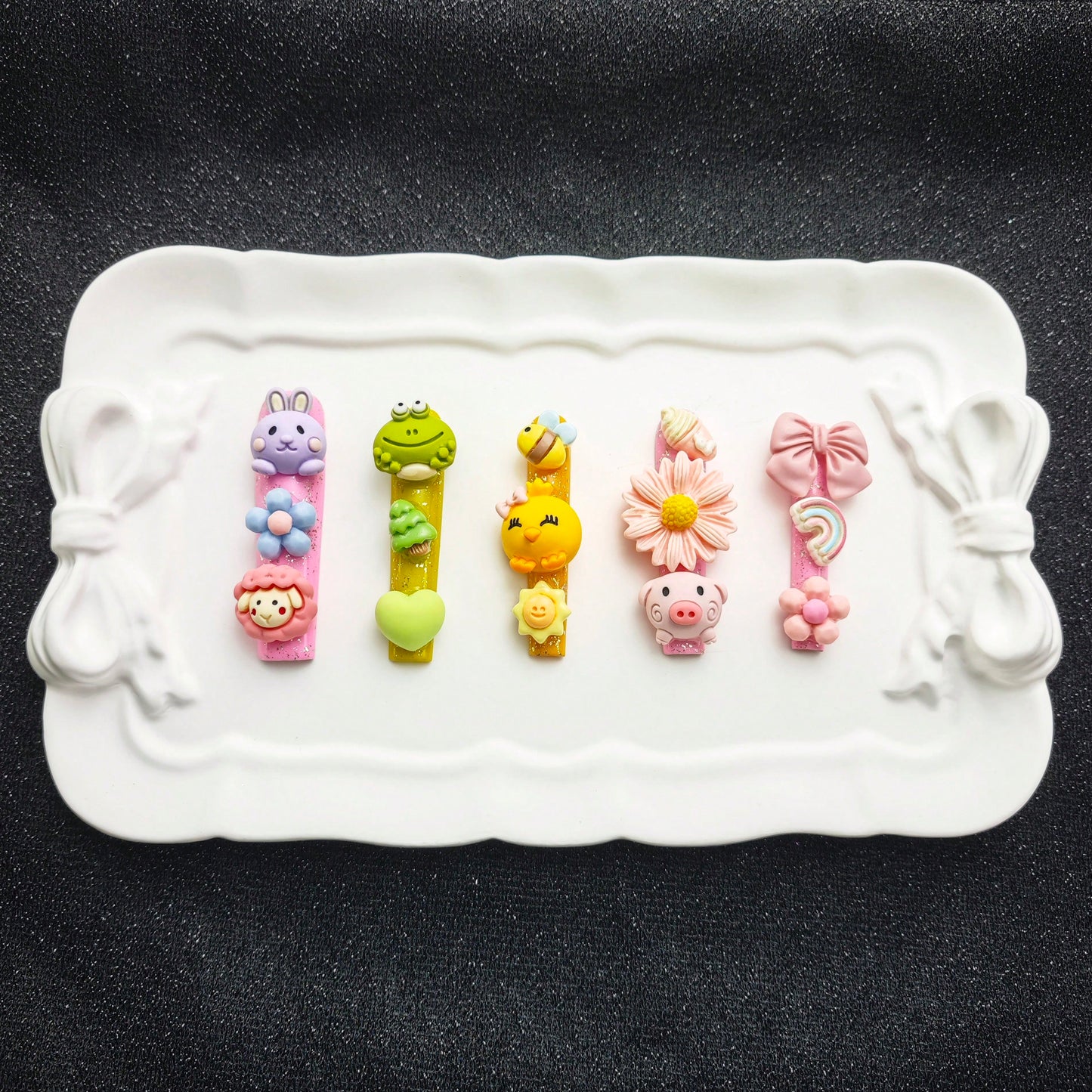 10pcs Handmade Press-On Nails Set,Mixed Color,Extra Long Coffin,3D Accessories,Cartoon Animal Accessories, Rabbit, Pig, Heart, Fashion Design, Party Wear, Theme Party , Upgrade Your Look, Surprising Gifts