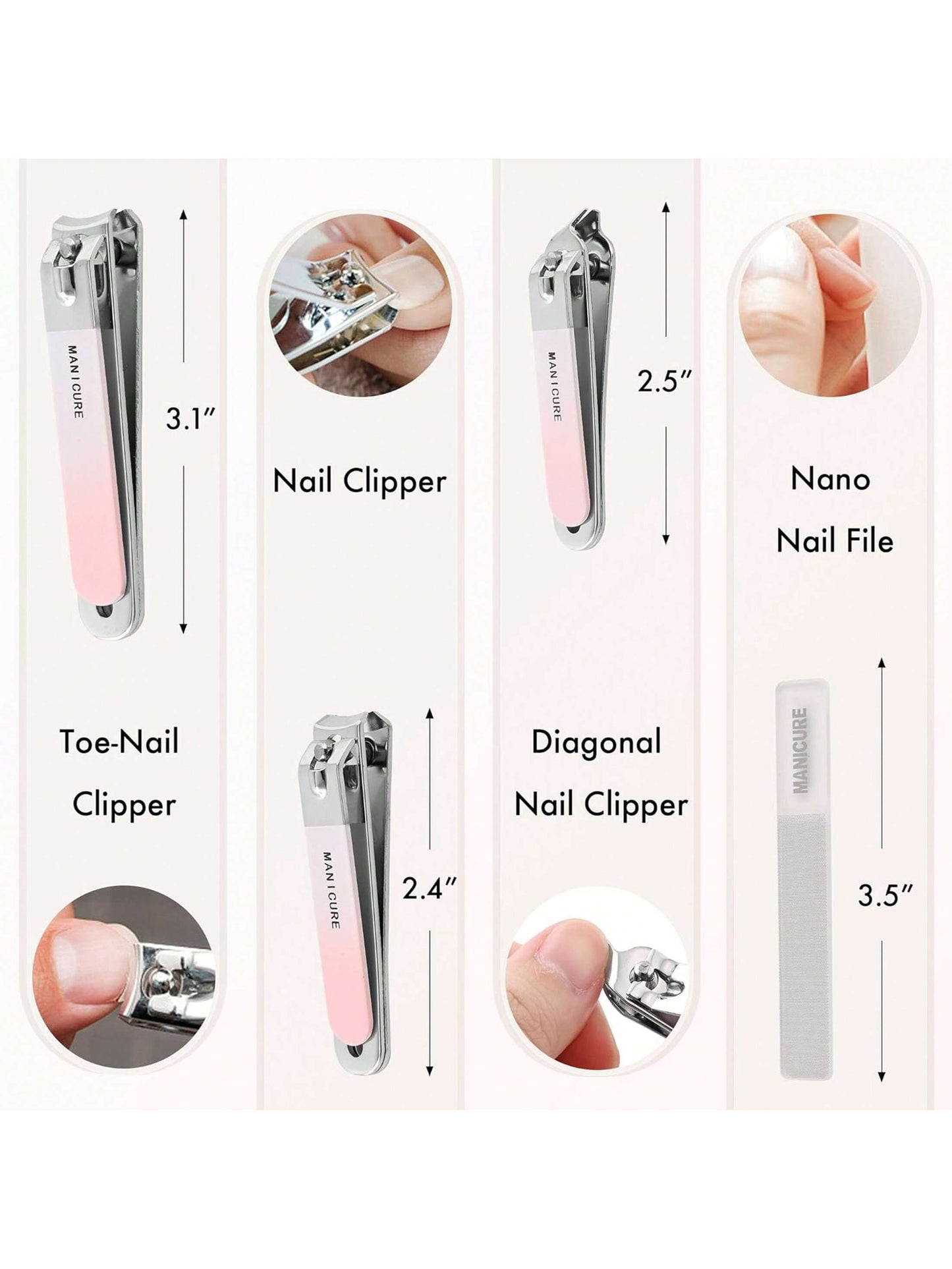 Manicure Set Stainless Steel Nail Clipper, Professional Men/Women Nail Clippers Kit 4 Pcs, Travel Manicure Grooming Kit Nail Clipper Set
