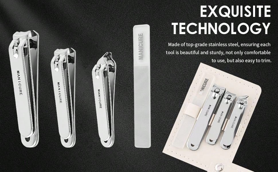 Manicure Set Stainless Steel Nail Clipper, Professional Men/Women Nail Clippers Kit 4 Pcs, Travel Manicure Grooming Kit Nail Clipper Set