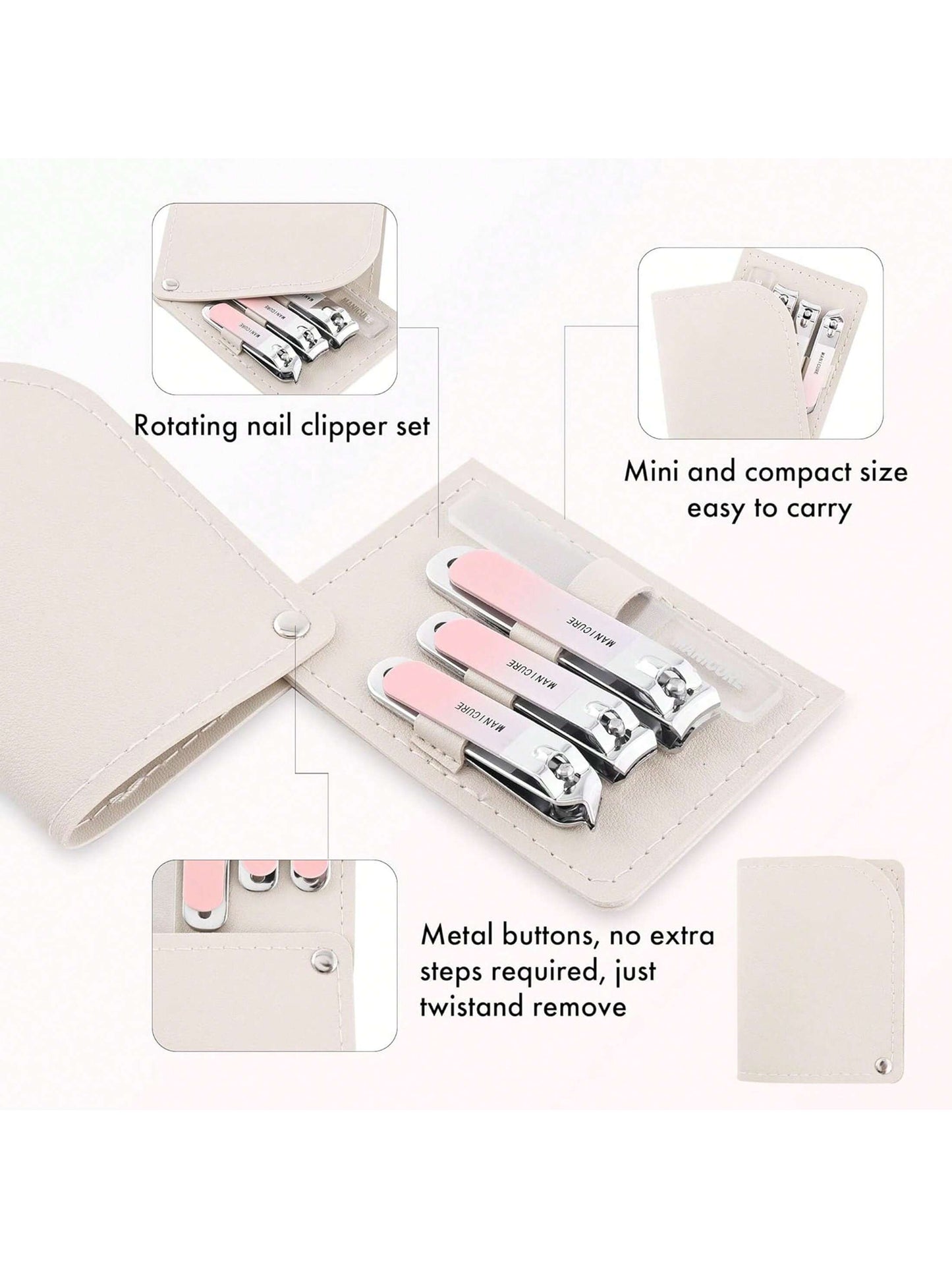 Manicure Set Stainless Steel Nail Clipper, Professional Men/Women Nail Clippers Kit 4 Pcs, Travel Manicure Grooming Kit Nail Clipper Set