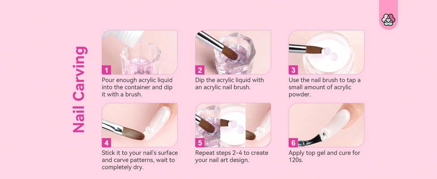 3pcs Acrylic Nail Brush Set - Size 6/8/12 Acrylic Nail Brushes For Acrylic Application, Professional Acrylic Brush Set For Acrylic Powder Nail Art Extension & 3D Carving Nail Salon Home DIY