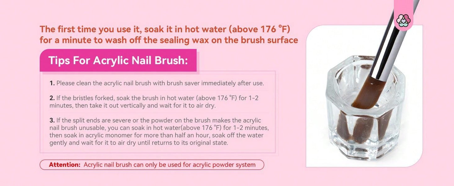 3pcs Acrylic Nail Brush Set - Size 6/8/12 Acrylic Nail Brushes For Acrylic Application, Professional Acrylic Brush Set For Acrylic Powder Nail Art Extension & 3D Carving Nail Salon Home DIY