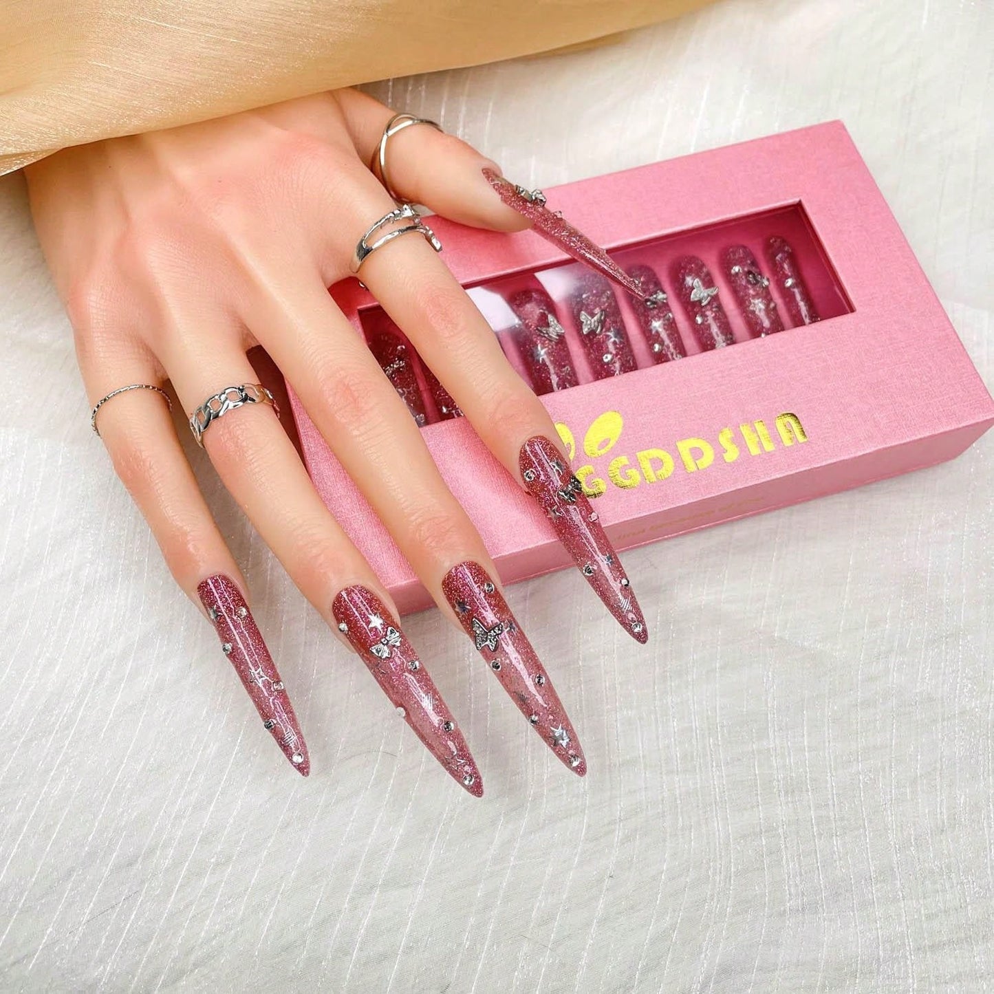 GGddsha 2025 100% Handmade Nails Long And Reusable PMMA Acrylic Press On Nails  With Beautiful Graphic Almond Nail Reusable Full Coverage Fake Nails Handmade Nails Ladies Fake Nail Set