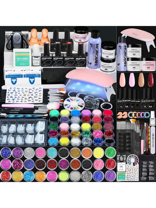 Morovan Morovan Acrylic Nail Kit With Everything - For Beginners Acrylic Nail Supplies Gel Nail Polish Kit With U V Light, Nails Kit Acrylic Set Glitter Acrylic Powder Nail Extension Kit Nail Art Starter Kit Valentines