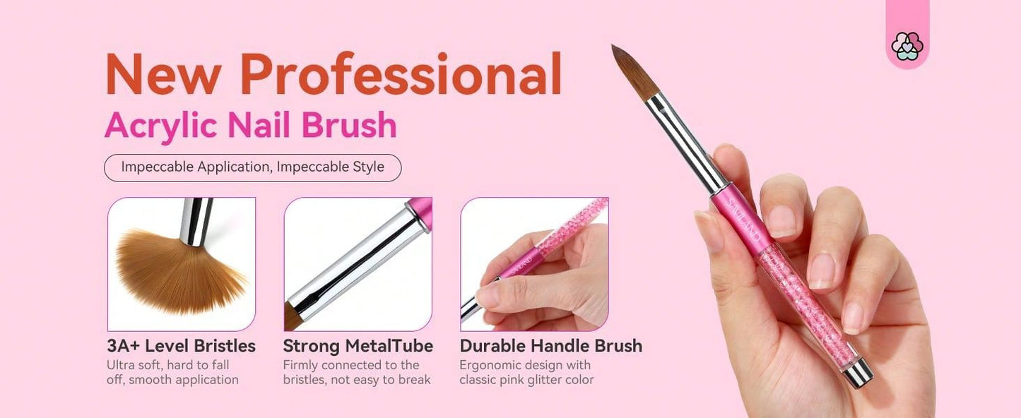 3pcs Acrylic Nail Brush Set - Size 6/8/12 Acrylic Nail Brushes For Acrylic Application, Professional Acrylic Brush Set For Acrylic Powder Nail Art Extension & 3D Carving Nail Salon Home DIY