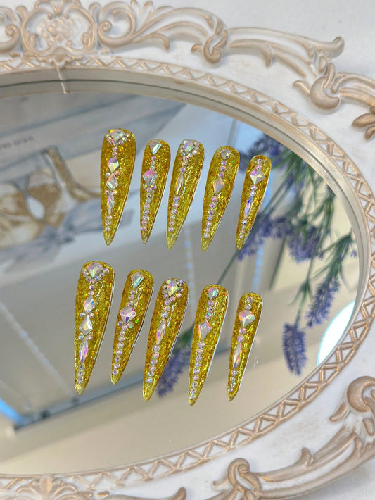 10 PCS Golden Press On Nails/Luxury Handmade Press On Nails