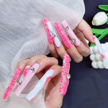 [OM1090] 2.2 Inches Long Square Handmade Press On Nails