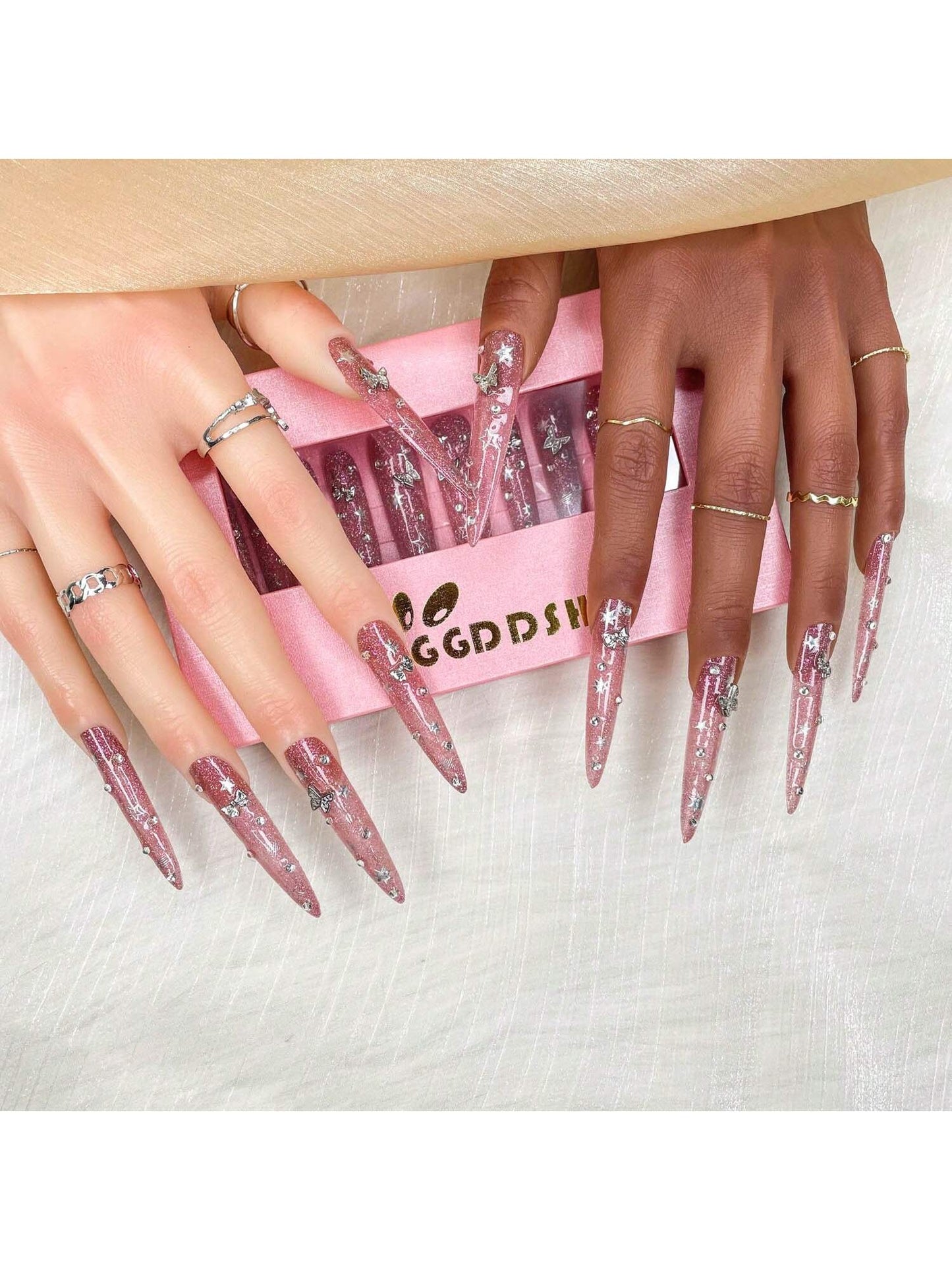 GGddsha 2025 100% Handmade Nails Long And Reusable PMMA Acrylic Press On Nails  With Beautiful Graphic Almond Nail Reusable Full Coverage Fake Nails Handmade Nails Ladies Fake Nail Set