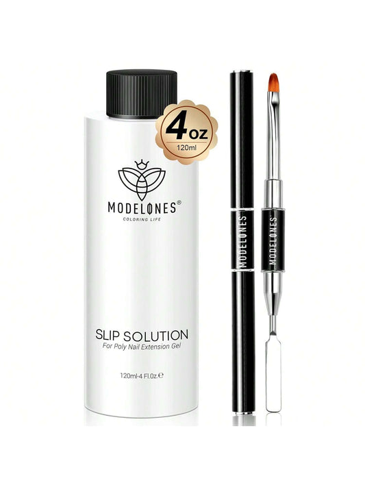 Poly Nail Gel Kit Slip Solution For Nails 120ml Extension Set With Dual-Ended Brush Anti-Stick Liquid Brushes Cleaning Smooth Non-Odor Healthy Manicure Easy Spread Beginner