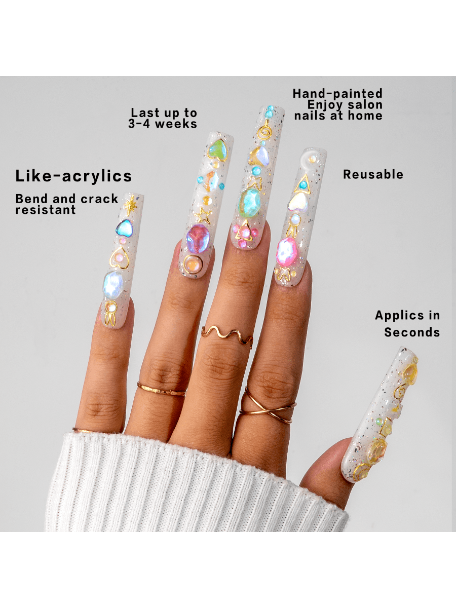 Love Of The Rainbow Gem Square Nails