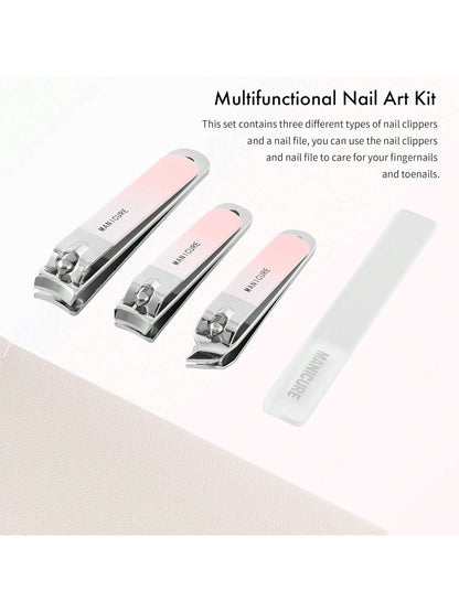 Manicure Set Stainless Steel Nail Clipper, Professional Men/Women Nail Clippers Kit 4 Pcs, Travel Manicure Grooming Kit Nail Clipper Set