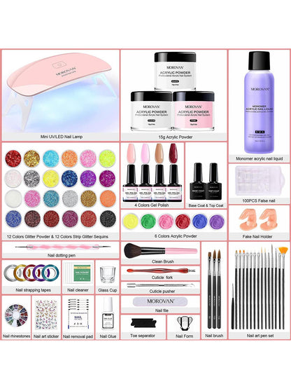 Morovan Morovan Acrylic Nail Kit With Everything - For Beginners Acrylic Nail Supplies Gel Nail Polish Kit With U V Light, Nails Kit Acrylic Set Glitter Acrylic Powder Nail Extension Kit Nail Art Starter Kit Valentines