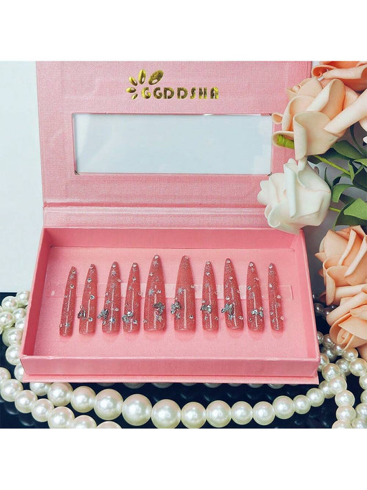GGddsha 2025 100% Handmade Nails Long And Reusable PMMA Acrylic Press On Nails  With Beautiful Graphic Almond Nail Reusable Full Coverage Fake Nails Handmade Nails Ladies Fake Nail Set