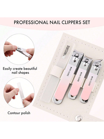 Manicure Set Stainless Steel Nail Clipper, Professional Men/Women Nail Clippers Kit 4 Pcs, Travel Manicure Grooming Kit Nail Clipper Set
