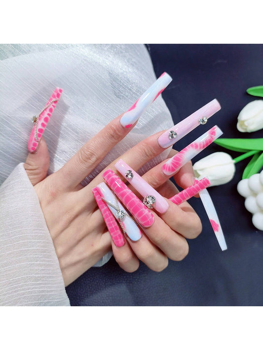 [OM1090] 2.2 Inches Long Square Handmade Press On Nails
