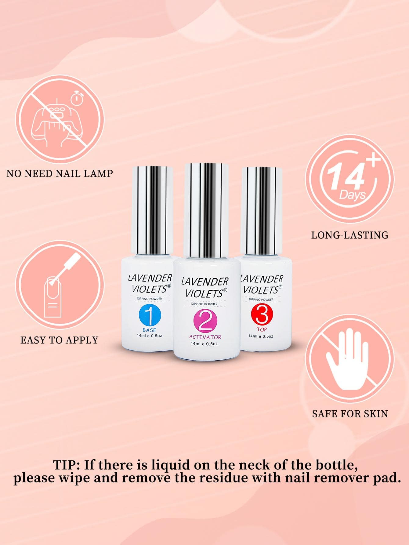 Dip Powder Gel Liquid Set With Activator, Base Top Gel And Brush Saver 0.5oz/Bot Nail File Necessary Tools For Dipping Powder Acrylic Nail Manicure Pedicure J775