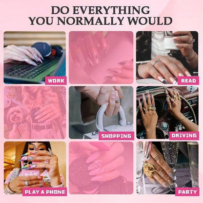 GGddsha 2025 100% Handmade Nails Long And Reusable PMMA Acrylic Press On Nails  With Beautiful Graphic Almond Nail Reusable Full Coverage Fake Nails Handmade Nails Ladies Fake Nail Set