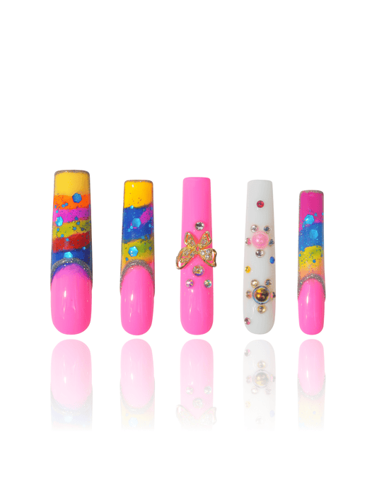 Pink Rainbow Bubbles Square Nails