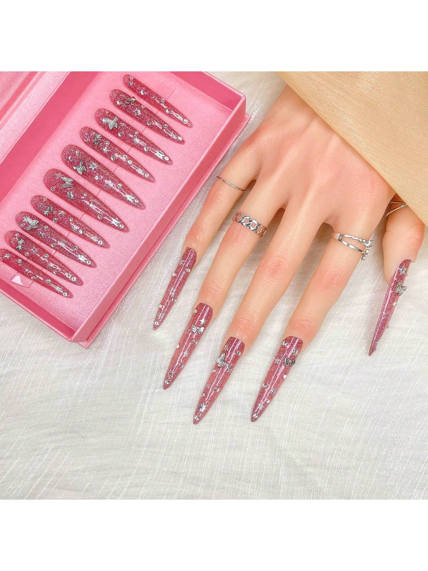 GGddsha 2025 100% Handmade Nails Long And Reusable PMMA Acrylic Press On Nails  With Beautiful Graphic Almond Nail Reusable Full Coverage Fake Nails Handmade Nails Ladies Fake Nail Set