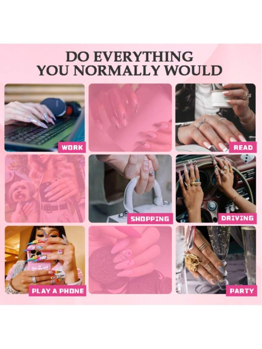 GGddsha 2025 100% Handmade Nails Long And Reusable PMMA Acrylic Press On Nails  With Beautiful Graphic Almond Nail Reusable Full Coverage Fake Nails Handmade Nails Ladies Fake Nail Set