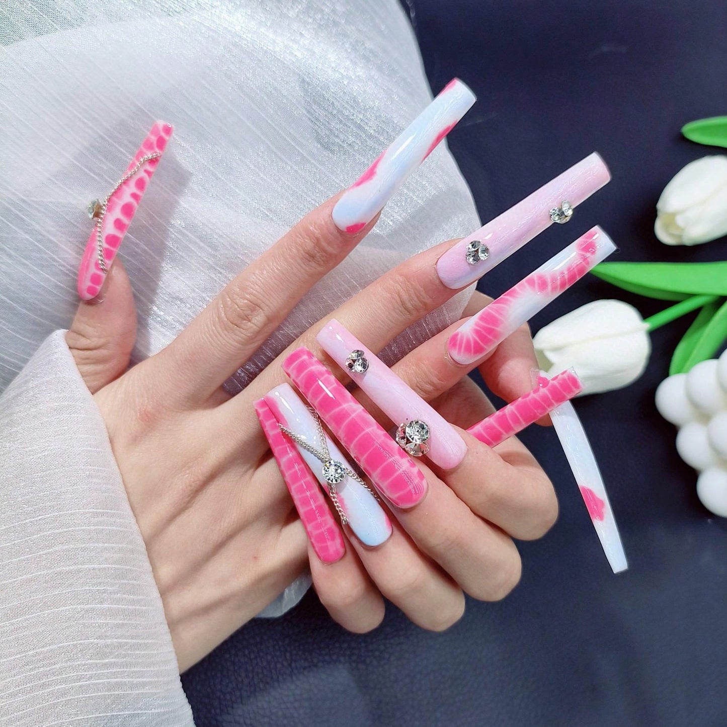 [OM1090] 2.2 Inches Long Square Handmade Press On Nails