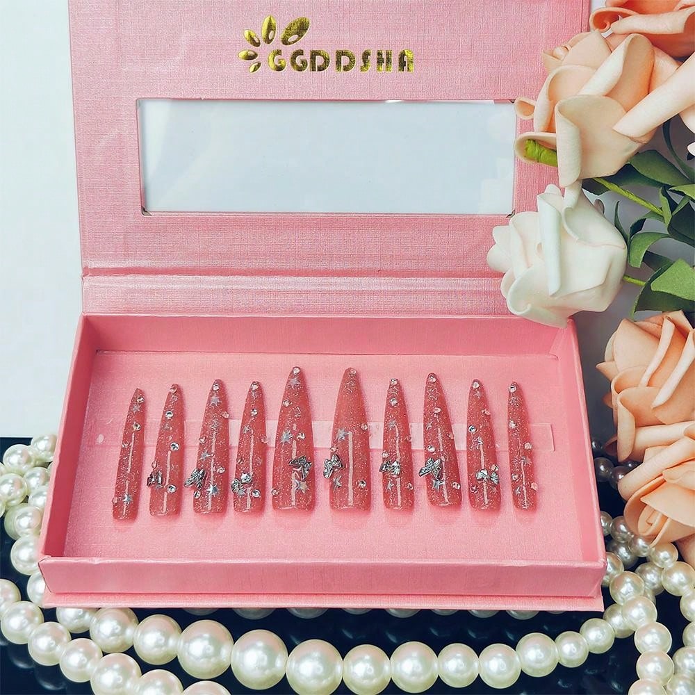 GGddsha 2025 100% Handmade Nails Long And Reusable PMMA Acrylic Press On Nails  With Beautiful Graphic Almond Nail Reusable Full Coverage Fake Nails Handmade Nails Ladies Fake Nail Set